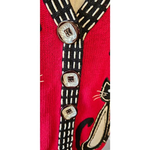 Vintage Timberlea Ramie Oversize Button Knit Cat Cardigan Sweater Women Sz S Red - Picture 6 of 8